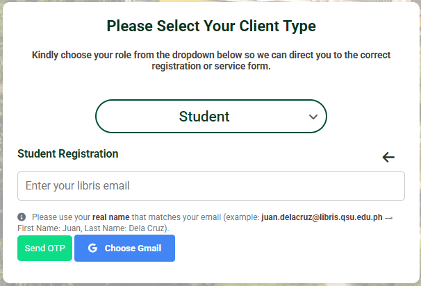 Step 2 - Client type dropdown