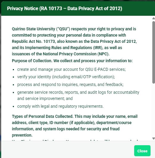 Step 6 - Data privacy and register button
